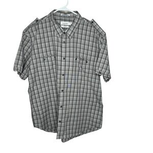 Calvin Klein Men’s Snap Front Plaid Collared Shirt Size XL Gray